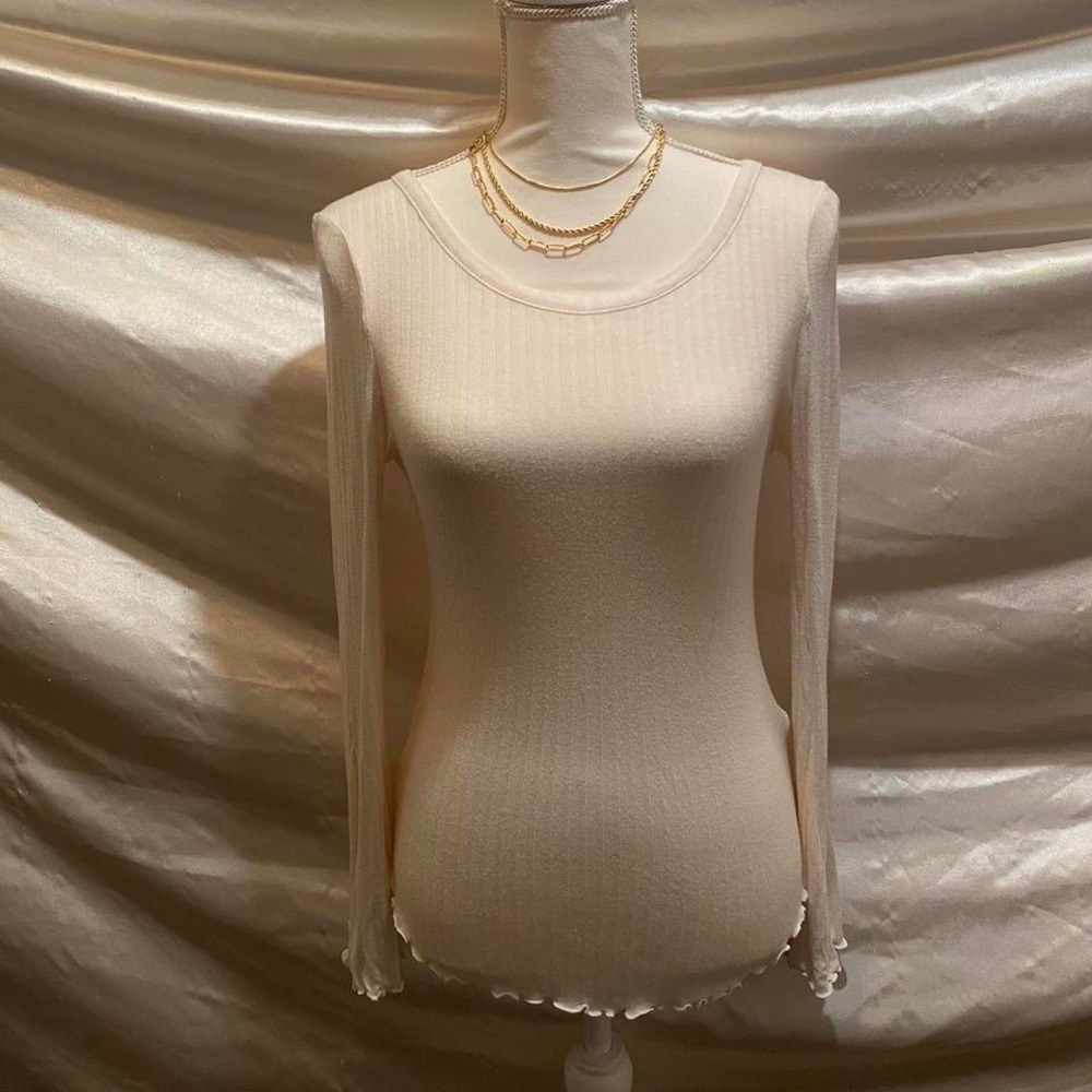 Free People Elegant Cream Long Sleeve Top
